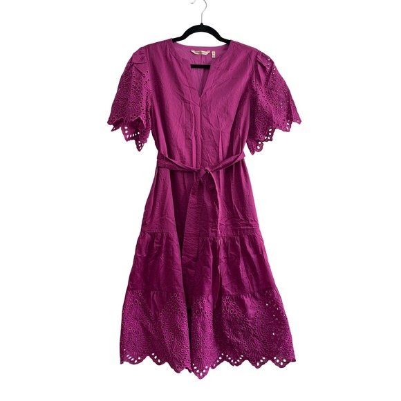 Soft Surroundings Dresses & Skirts - Soft Surroundings Magenta Cotton Eyelet Midi Dress Purple Tie Waist PM 3GD86